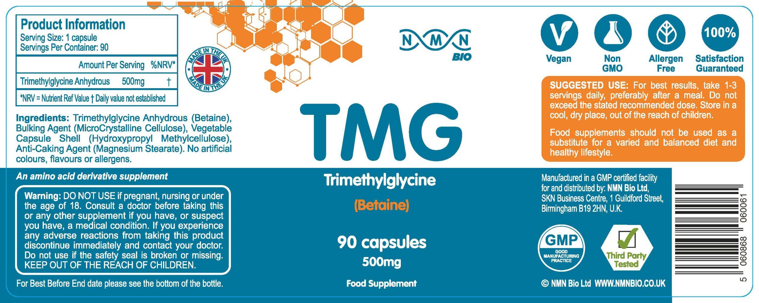 TMG(トリメチルグリシン) 集中力とADHDのサポート、DNA修復、肝臓の健康、NMN代謝ブースト